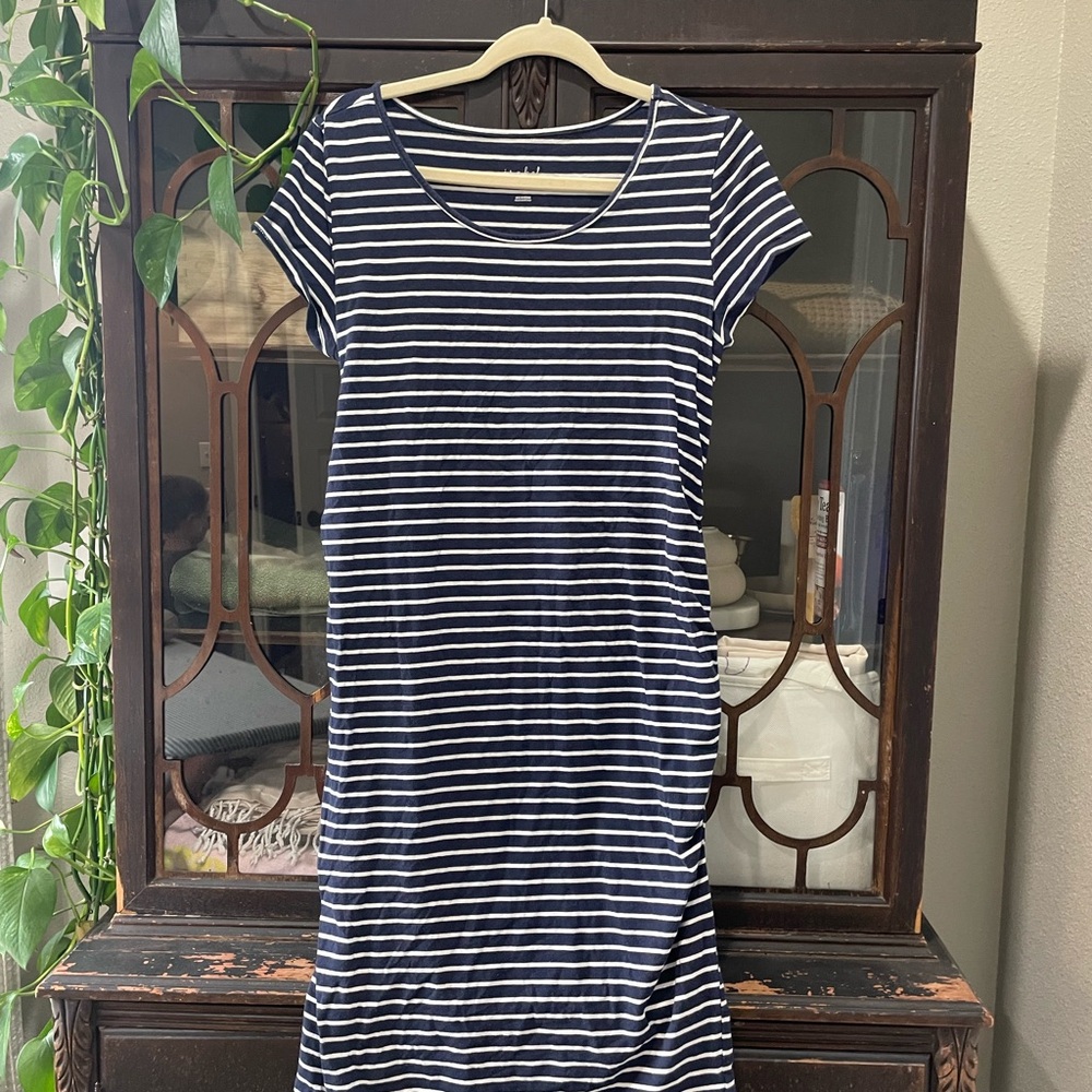 Isabel Maternity by Ingrid & Isabel Navy and White Striped Midi Dress